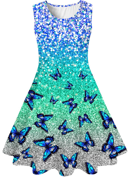 kids4ever Mädchen Kleid Ärmellos Sommerkleid Rundhals A-Linie Swing Kleid Meerjungfrau Galaxie Prinzessin Party Geburtstag 4-12 Jahre