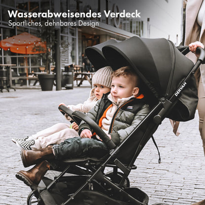 Deryan XP X2 Kinderwagen Buggy 2 in 1 - Buggy klein zusammenklappbar - Geburt bis 4 Jahre - Baby Wagen pro Sitz belastbar bis 22kg - Kinderbuggy klappbar - KOMPAKT & FALTBAR - Grau