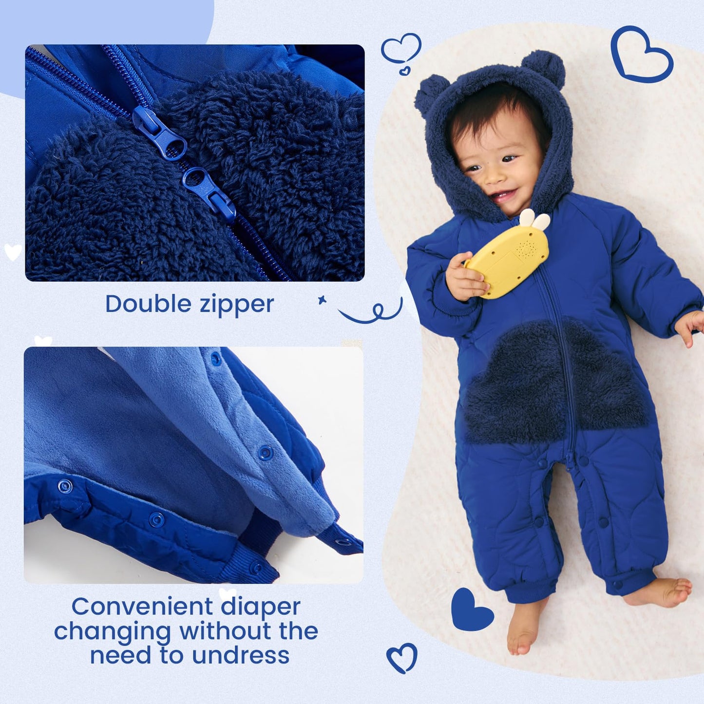 Baby Schneeanzug, Baby Jungen Mädchen Winter Overall Strampler Neugeborenen Schnee Overall für 3-24 Monate