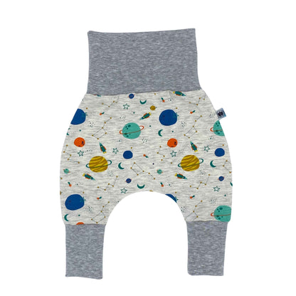 Growing Baby Baggy Trousers Made of Cotton Jersey - Handmade Growing Trousers Baby Trousers for Boys - Sizes 50-74 | 68-86 | 92-104 (Mini Rainbow Brown, 50-74)