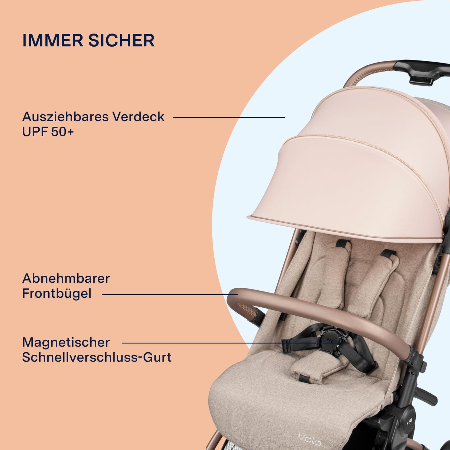PEG Leichter Buggy Volo mit Regenschutz, Handgepäckgröße, Flugzeuggeeignet, Kompakt, Ab Geburt bis 22 kg, Reisetasche Inklusive, Malva