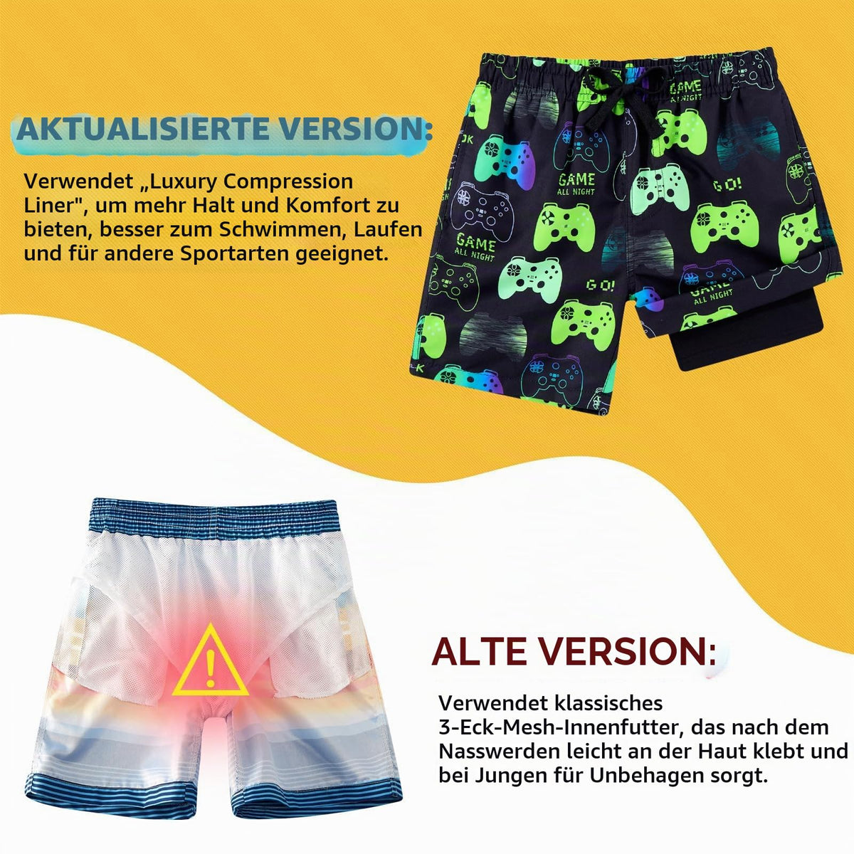 Fanient Badehose Jungen Schwimmshorts - 2 in 1 Badeshorts mit Kompression Liner für optimalen Komfort