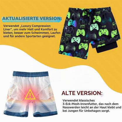 Fanient Badehose Jungen Schwimmshorts - 2 in 1 Badeshorts mit Kompression Liner für optimalen Komfort