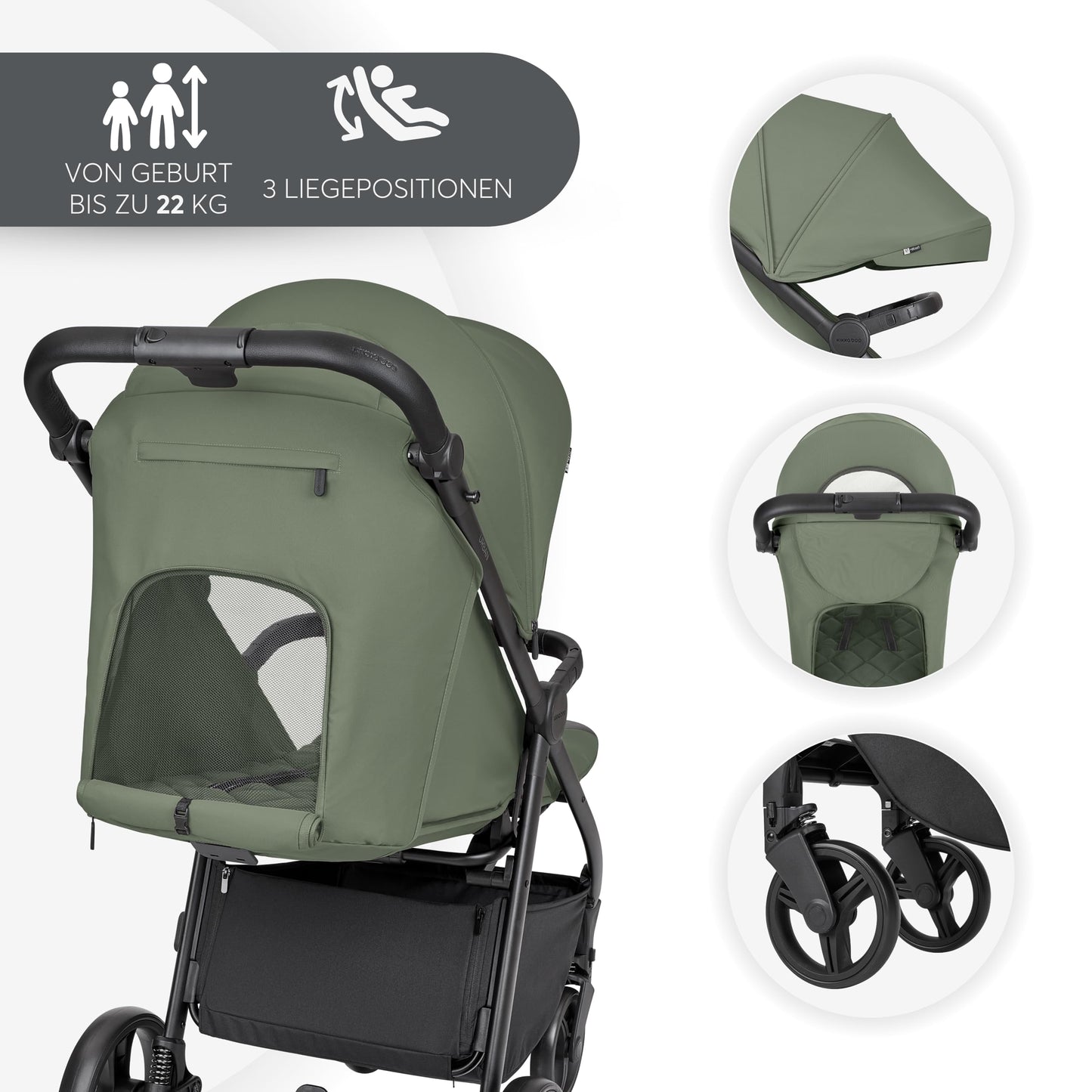 KikkaBoo Reisebuggy Kinderwagen URBAN, Buggy mit Liegefunktion ab Geburt bis 22 kg, Klein Zusammenklappbar, Leicht, EVA Räder mit Federung, Höhenverstellbarer Griff, Beige