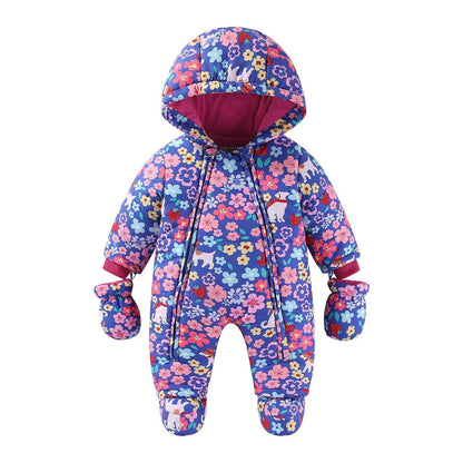 Baby Romper with Hood, Snowsuits with Gloves and Booties, for Toddlers, Fleece Cotton Romper for Toddlers, Boys and Girls, Warm Jumpsuit, Winter Jacket, 6-9 Months