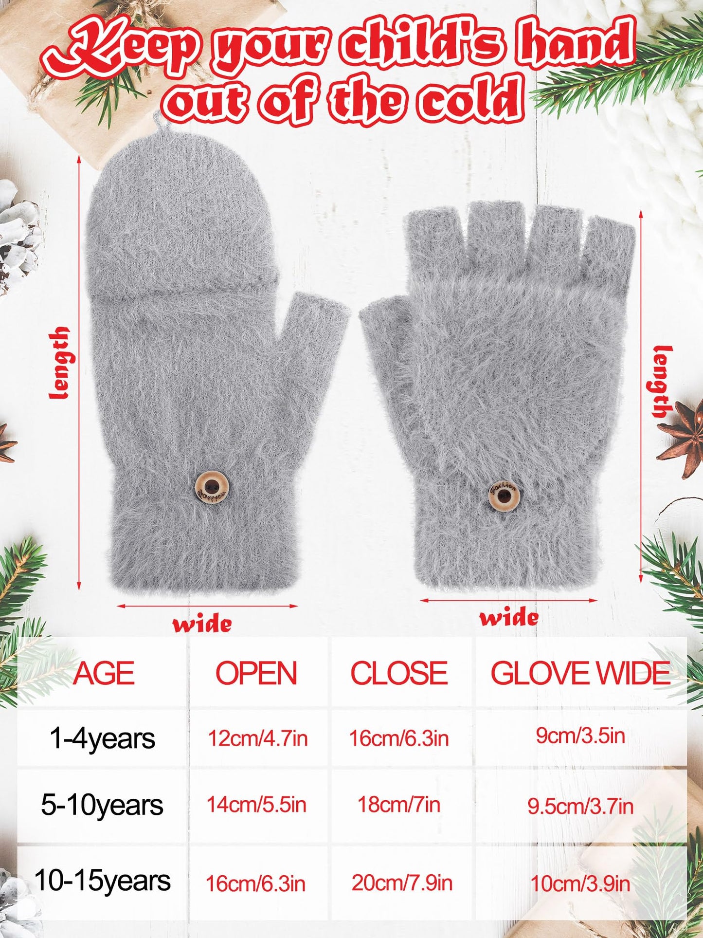 Geyoga 3er Pack Fingerlose Handschuhe mit Klappe Damen Winter Halbfinger Fäustlinge Handschuhe für Kinder