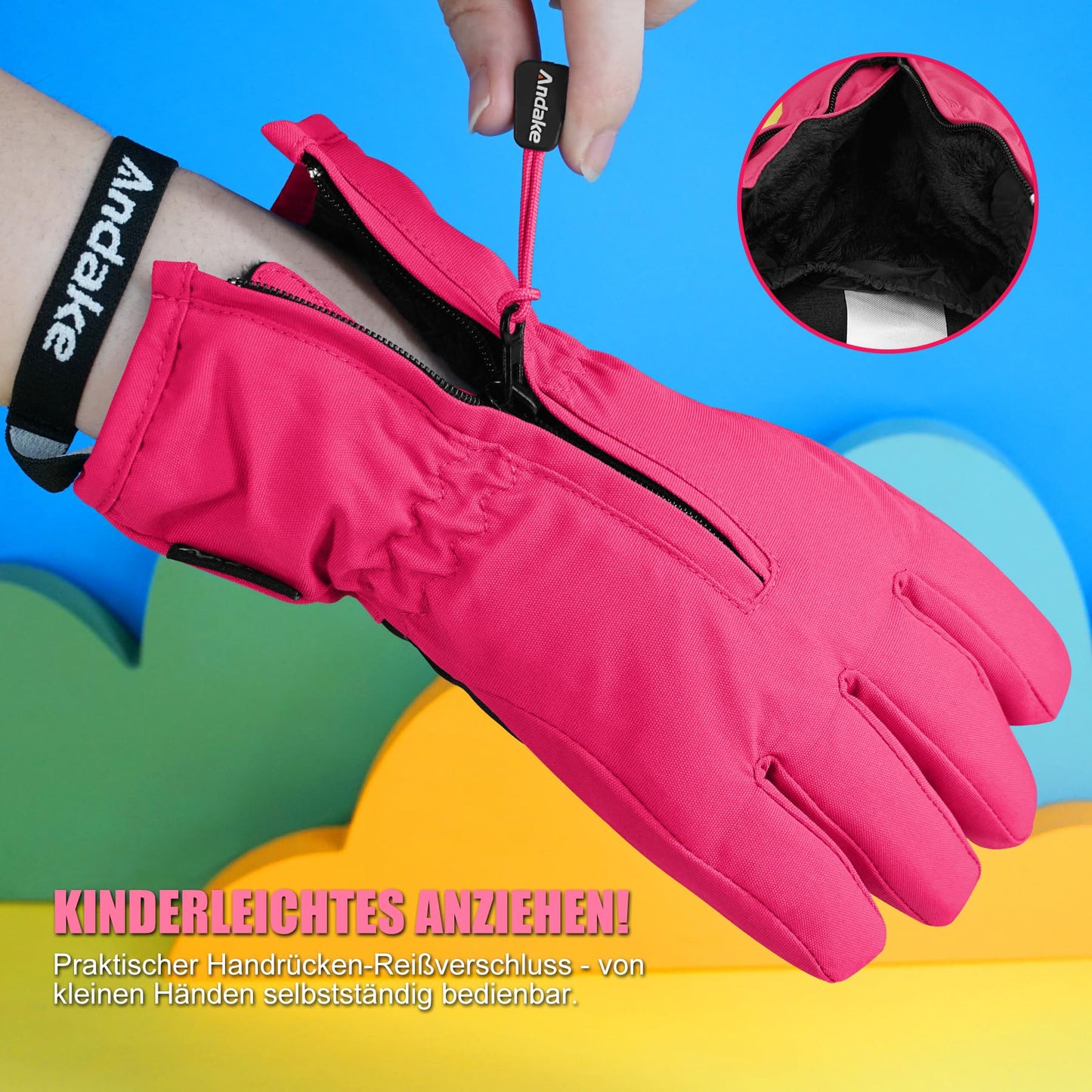 Andake Children's gloves, windproof, waterproof, warm winter gloves, skiing, outdoor sports, riding gloves, boys and girls