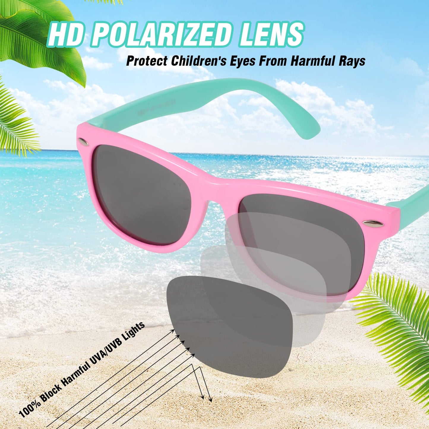 Hifot Sonnenbrille Kinder Polarisierte Sportbrille für Jungen Mädchen,UV400 Schutz Flexible Baby Sonnenbrille mit Brillenschnüre Alter von 3-12