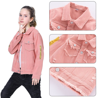 Amur Leopard Kids Girls Denim Jacket Cotton Denim Jacket Cute Children Spring Autumn Jacket 