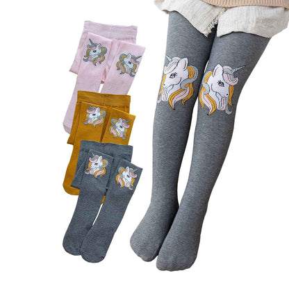 Silkglory Pack of 3 Baby Tights for Girls, Tights for Girls with Cute Glitter Print Pattern, Full Footed Leggings Tights for Newborns Toddlers 2-12 Years