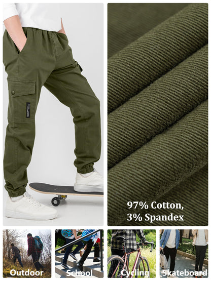 CAMLAKEE Kinder Jungen Cargohose Jogger Hose mit elastischem Bund