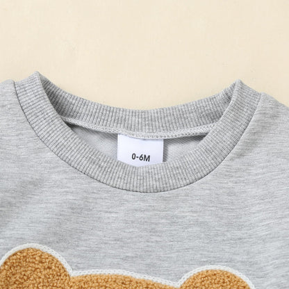Carolilly Baby Suit 2-Piece Clothing Outfit Baby Clothing Set Cute Long Sleeve Sweatshirt Embroidered Bear + Long Trousers Warm Children's Suit Autumn Spring
