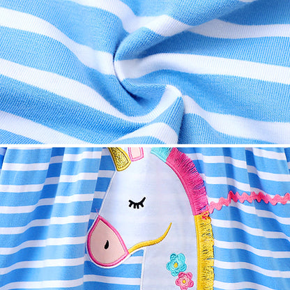 FILOWA Kleider für Mädchen Kinder Einhorn Blumen Stickerei Herz Druck Tier Sommerkleid Cartoon Kinderkleider Embroider Baumwolle Mädchenkleid Lange/Ärmellos Lässige Geburtstag Kinderkleidung,Gr.92-128