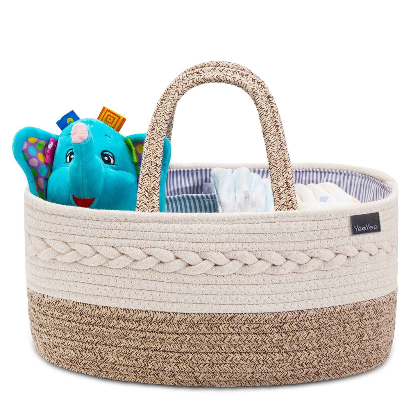 Baby Nappy Caddy Organiser, Multifunctional Storage Box for Nappies, with Interchangeable Compartments, 100% Cotton Linen, Portable Storage Basket for Nappies, Baby Shower Gift