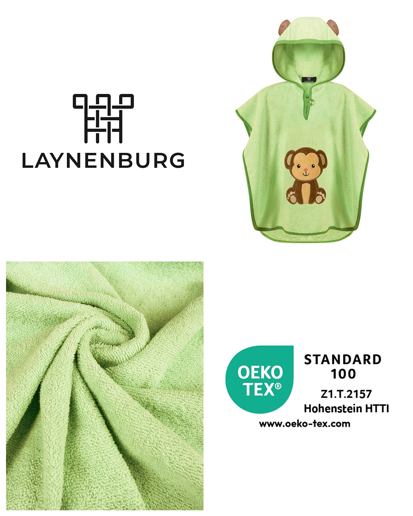 LAYNENBURG Premium Badeponcho Kinder mit Kapuze - 100% Baumwolle - OEKO TEX - Baby Jungen Mädchen Handtuch Poncho Frottee