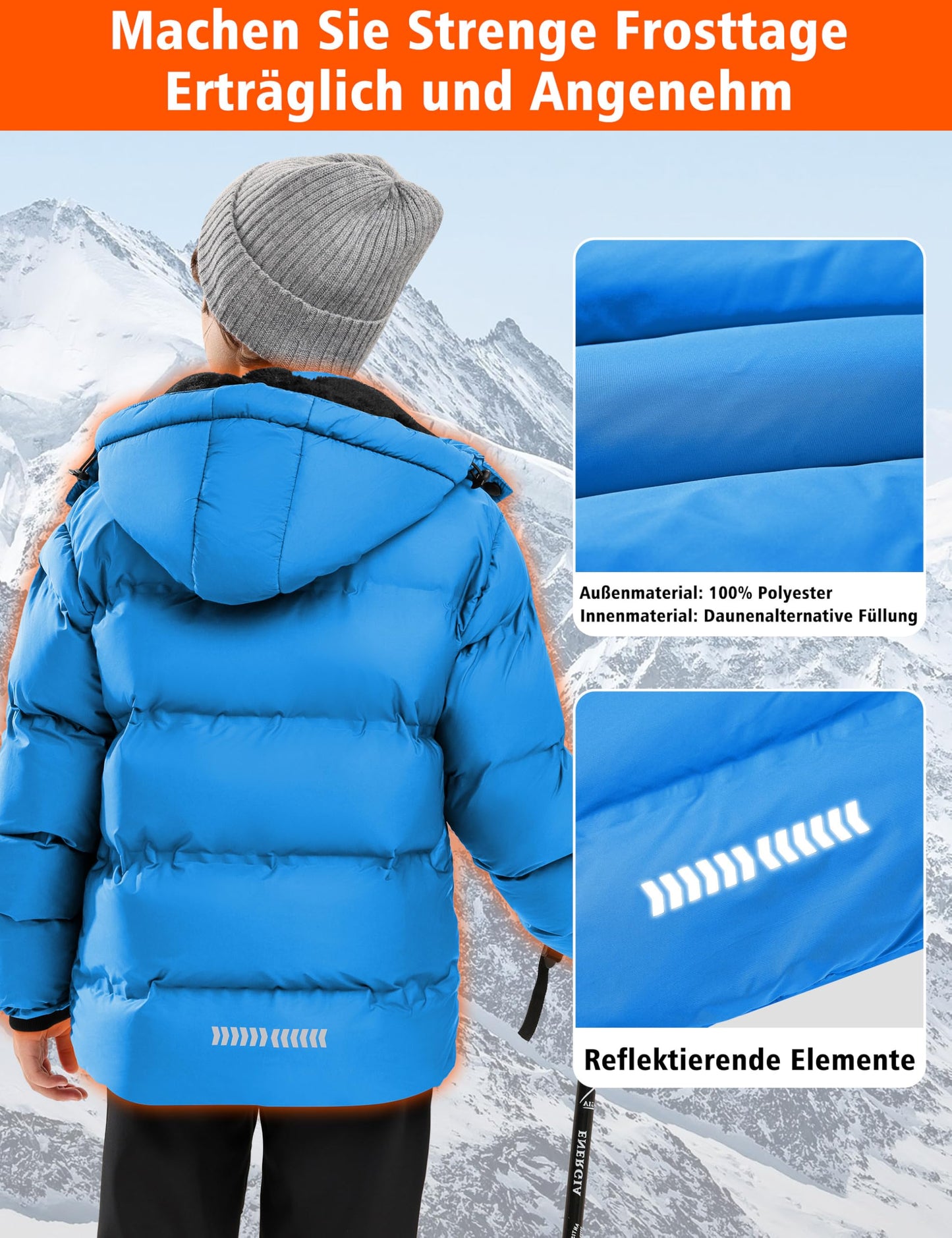 Winter Jacke Jungen Mädchen Kinder Jacke Warm Gefüttert Puffer Jacken Kinder Jacken Winter mit abnehmbarer Kapuze Wandern Jacke
