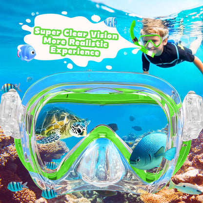 SkrekuiMa Taucherbrille Kinder | Schwimmbrille Kinder Schnorchelmaske Anti-Fog Anti-Leck | Tauchmaske Kinder 180°Panorama HD Tempered Glas für Kinder 4-12 Jahre Jungen Mädchen