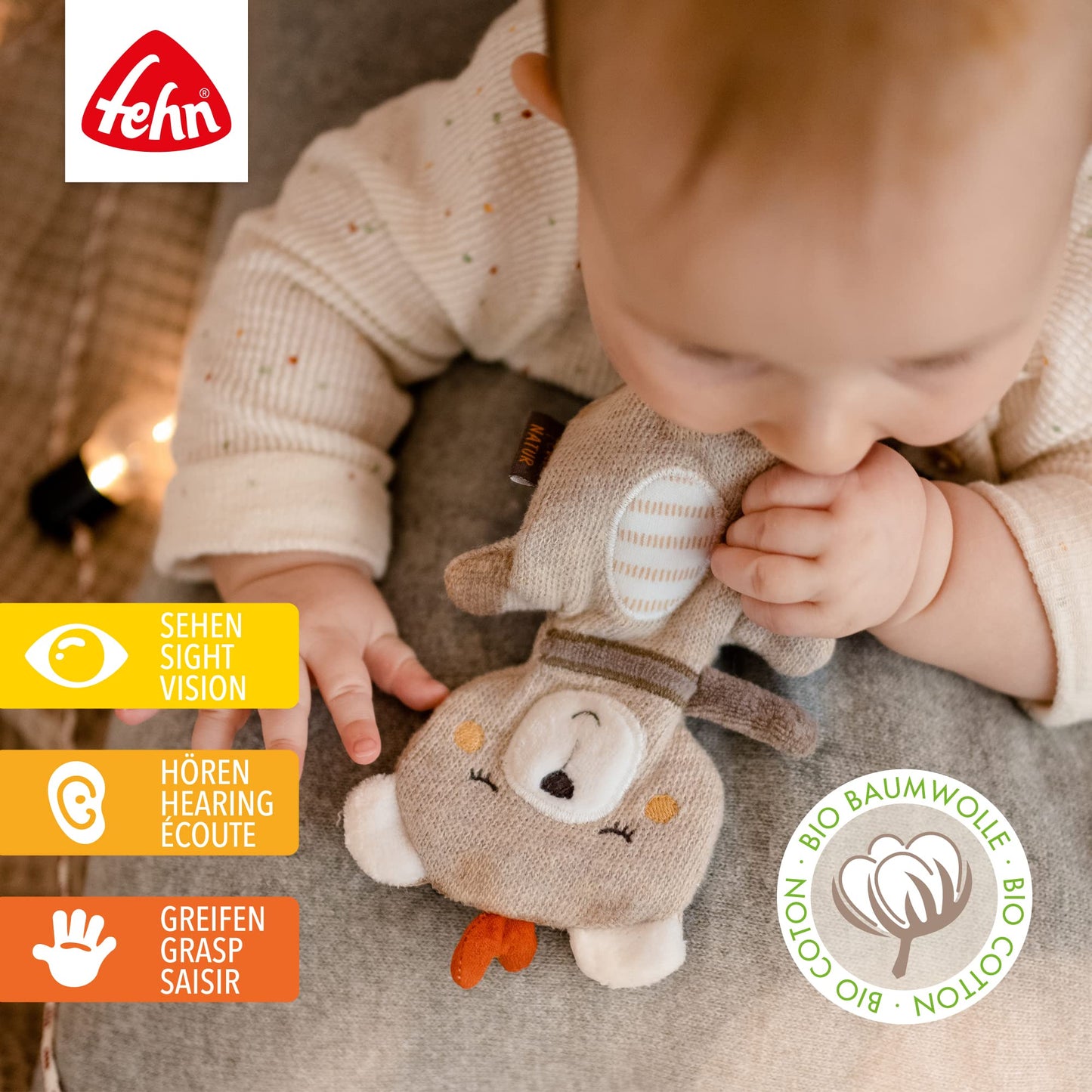Fehn Knister Seestern – Activity Baby Raschel Spielzeug zum Greifen und Spielen - Activity-Rascheltier Babyspielzeug - Motorikspielzeug & Knisterspielzeug für Babys und Kleinkinder ab 0+ Monaten