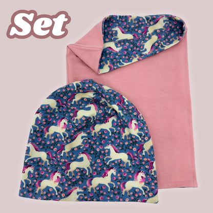 HECKBO Children's Beanie Hat & Scarf, Tube Scarf Set, for Girls and Boys, 95% Cotton, Autumn, Spring, Winter