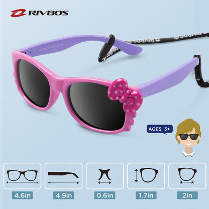 RIVBOS Rubber Sunglasses Children's Polarised UV400 Protection Flexible Glasses with Strap Boys Girls Baby and Children Age 3-10 RBK002-1