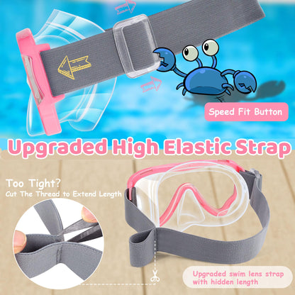 Vvinca Children's Diving Goggles with Fabric Band, Swimming Goggles Children for Years Boys Girls, Snorkel Mask Children 180° Panorama Anti-Leak Diving Mask Children for 3-13 Years