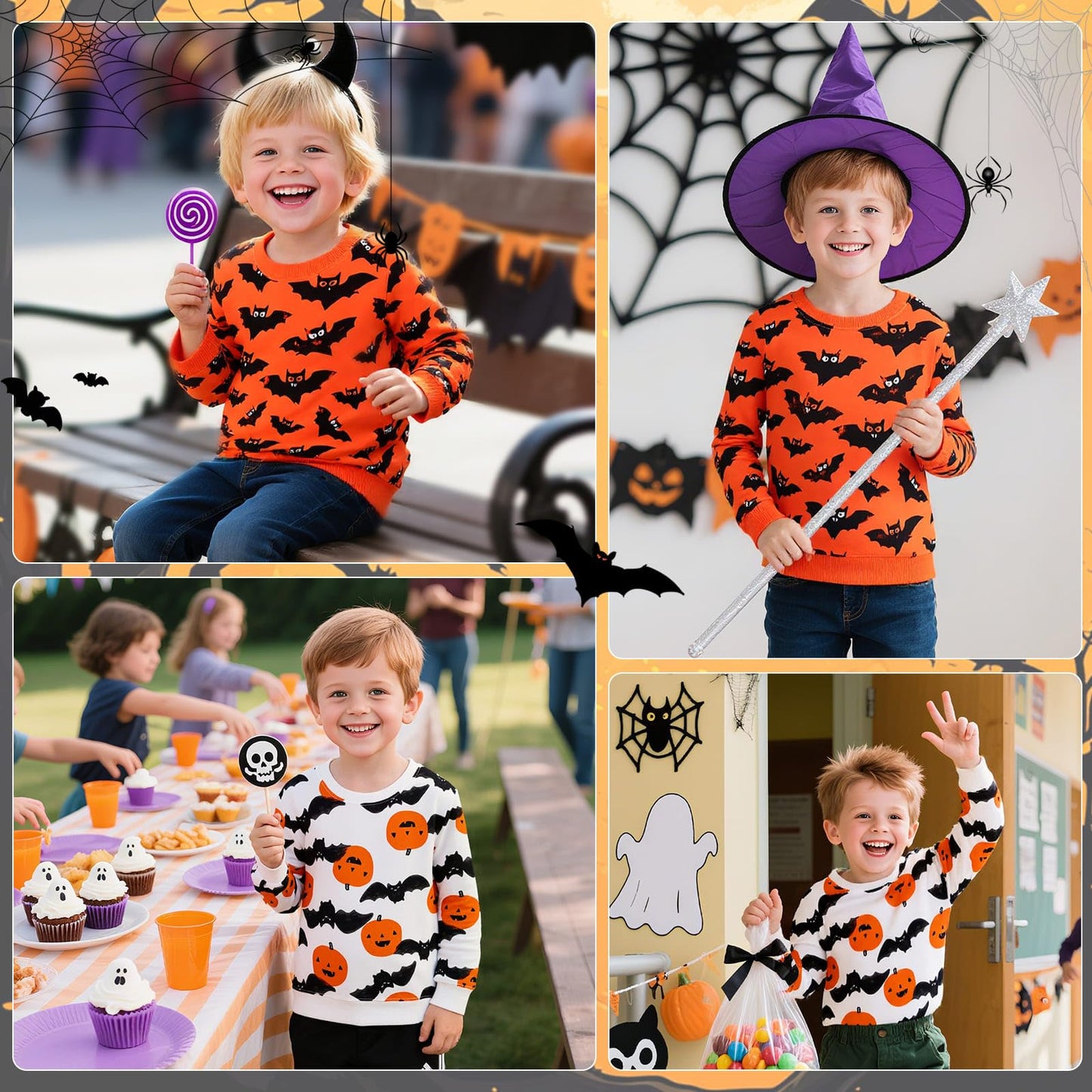 Baogaier Sweatshirt für Jungen Halloween Kürbisse Fledermaus Drucken Baumwolle Pullover Kinder Langarm Rundhalsausschnitt Shirt Activewear Tops Kleinkind Kleidung 2-7 Jahre, Gr.92-122