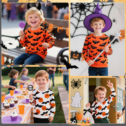 Baogaier Sweatshirt für Jungen Halloween Kürbisse Fledermaus Drucken Baumwolle Pullover Kinder Langarm Rundhalsausschnitt Shirt Activewear Tops Kleinkind Kleidung 2-7 Jahre, Gr.92-122