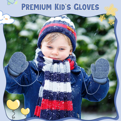 Becellen Fäustlinge Baby, Warme Weiche Kleinkind Strickhandschuhe mit Schlüsselband Niedliche Cartoon-Musterdesign Fäustlinge Baby Doppelt Winter Handschuhe für 0-3 Jahre Jungen Mädchen