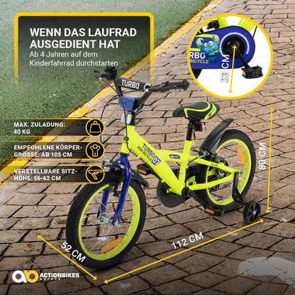Actionbikes Kinderfahrrad Turbo | 12 16 Zoll - V-Brake Bremsen - Fahrrad für Kinder von 2-7 Jahren - Schutzblech v. / h - Kinder Fahrrad für Mädchen & Jungen - Fahrräder - Bicycle - Kinderrad - Bike - Meloni2