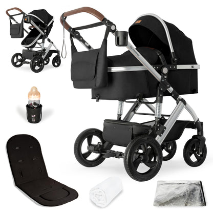 Bergsteiger Nizza 3 in 1 Kinderwagen, Kombikinderwagen Komplettset, Auto-Babyschale & Isofix Station, Babywanne & Buggy Sportsitz inklusive
