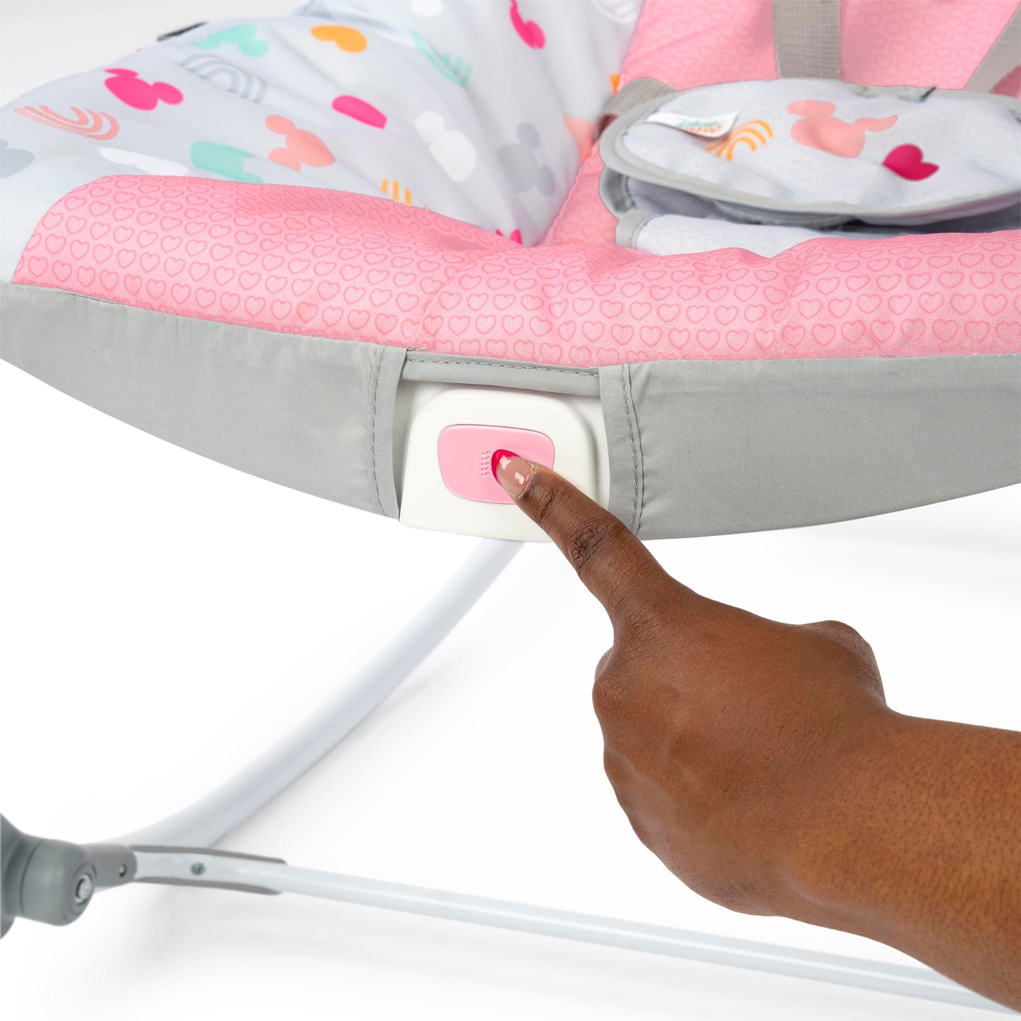 Bright Starts, Disney Baby Minnie Mouse Forever Besties, Wippe für Babies und Kleinkinder, mit beruhigenden Vibrationen, abnehmbarem Spielzeugbogen und 2 Spielzeugen, rose, 12209
