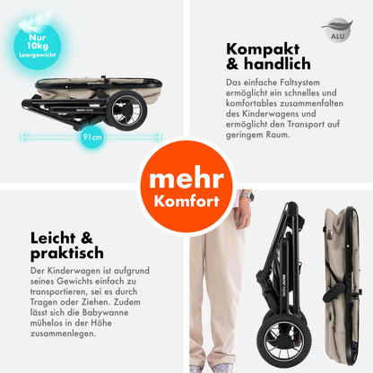 Daliya® FLEXI-PRO M 2in1 Kombikinderwagen & Buggy – XXL-Set, Reise-Kinderwagen mit Einhand-Abnahme, Wetterschutz, Sportsitz, Wickeltasche, Spieltisch, Regenschutz, dicke Matratze (Olivgrün)