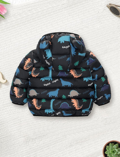 Happy Cherry Winter Jacket Baby Boys Girls Winter Coat with Hood Quilted Jacket Warm Lightweight Down Jacket Winter Cute Printed Outerwear 
