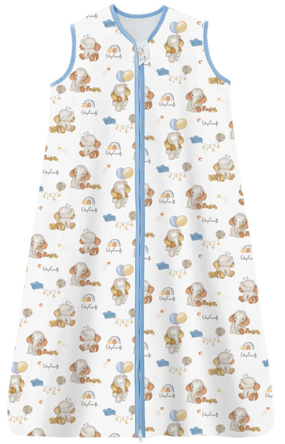 Chilsuessy Children's Sleeping Bag 1.5 Tog Pack of 2 Baby Sleeping Bag Made of 100% Cotton, Baby All-Year Sleeping Bag Pyjamas for Boys and Girls, 1.5 Tog/Elephant Lion + Green, 110 cm / Baby Height