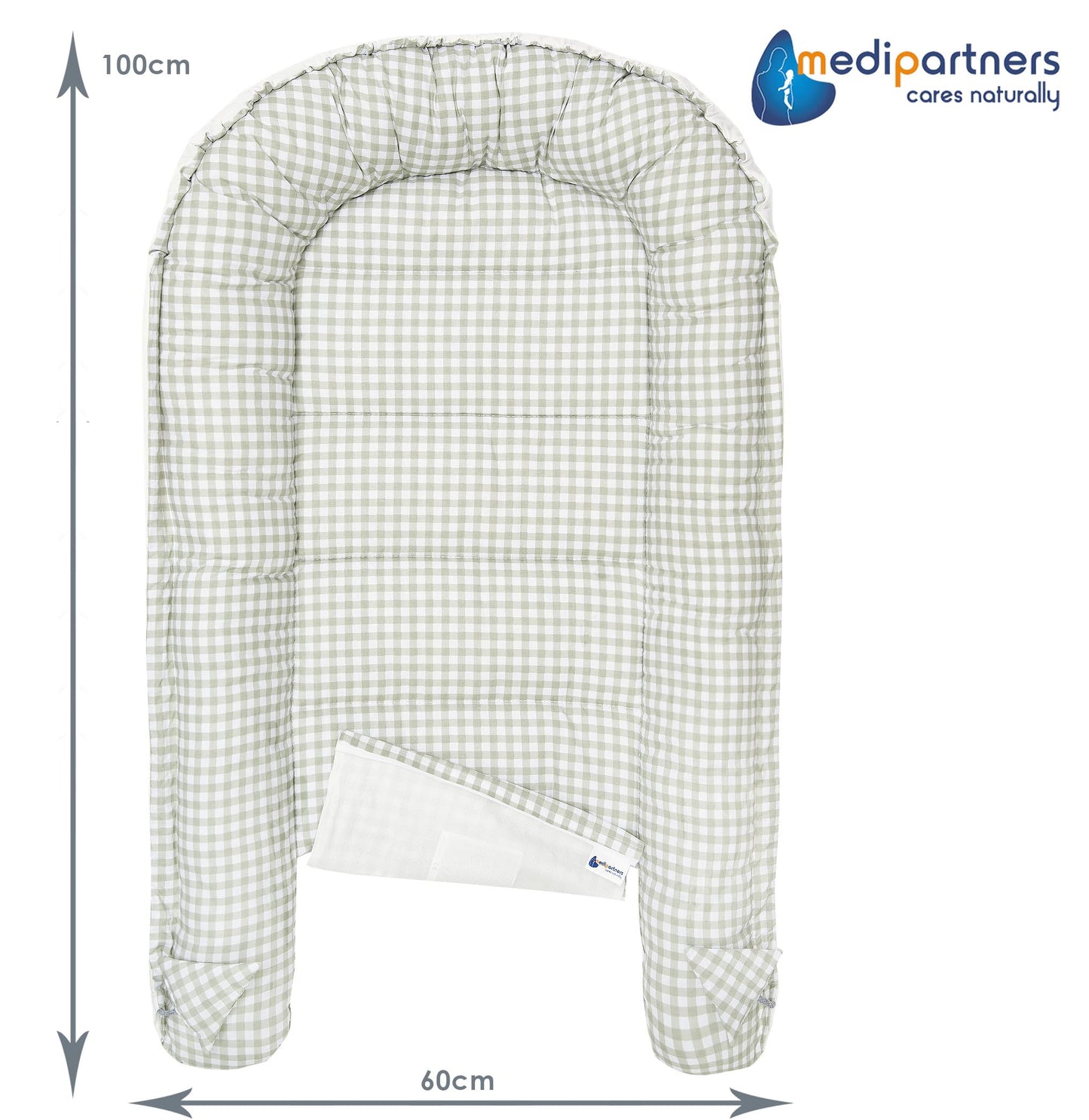 Medi Partners Babynestchen Babynest Set 100x60x15 Kuschelnest 5 teilig herausnehmbarer Einsatz Kokon Nestchen Babys Neugeborene 100% Baumwolle (REH mit Grauem Minky)