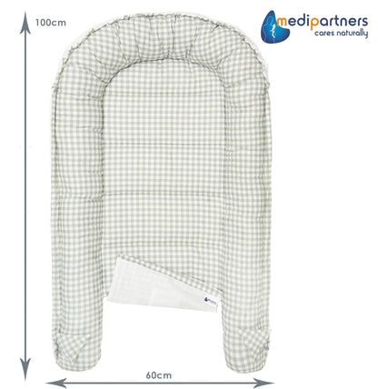 Medi Partners Babynestchen Babynest Set 100x60x15 Kuschelnest 5 teilig herausnehmbarer Einsatz Kokon Nestchen Babys Neugeborene 100% Baumwolle (REH mit Grauem Minky)