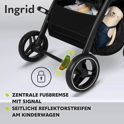 LIONELO INGRID Kinderwagen bis 22 kg von 6 Monaten bis 4 Jahren Große 360° schwenkbare Räder Volle Federung Einhändig zusammenklappbar Verstellbare Rückenlehne und Fußstütze Großes XXL-Verdeck