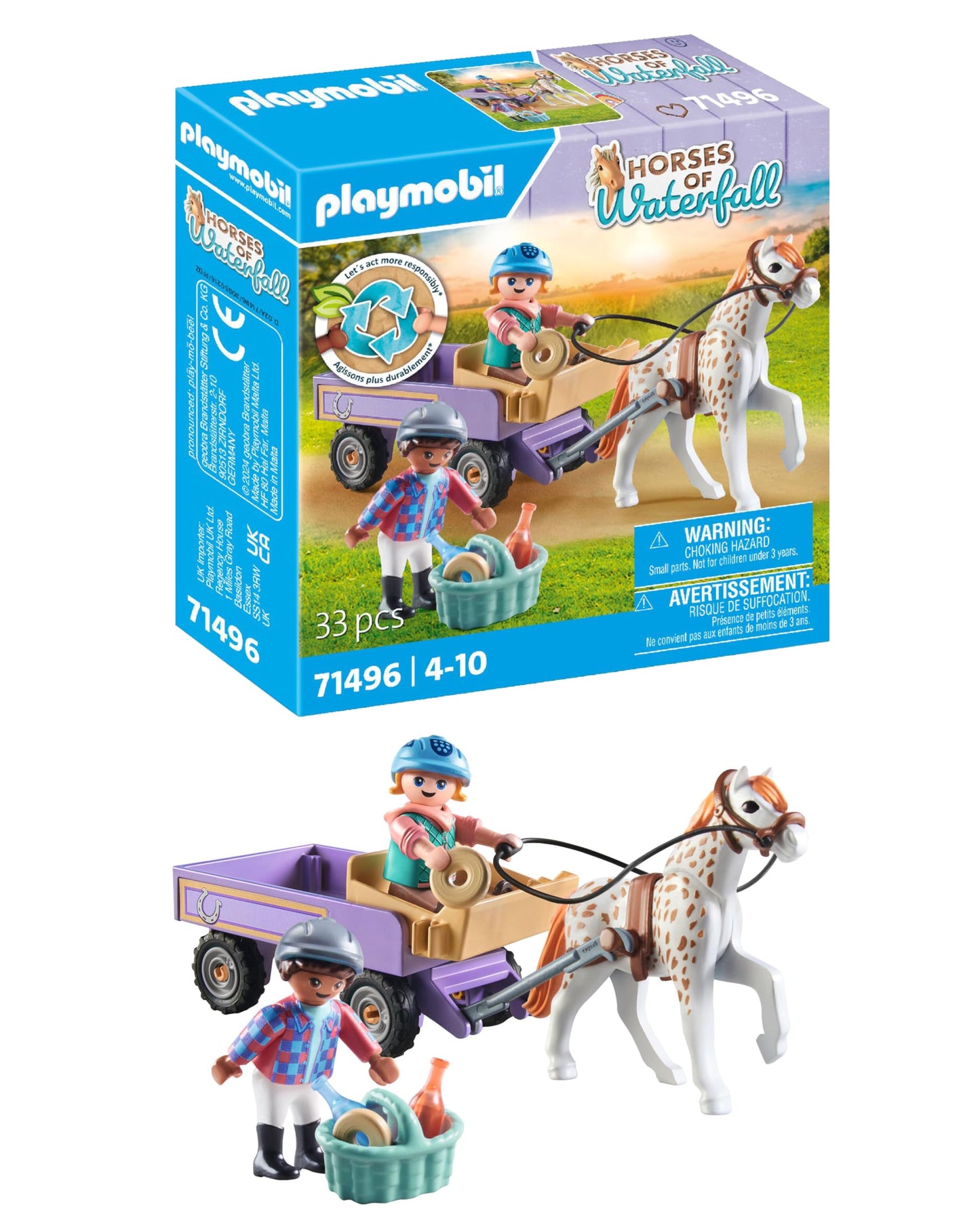 PLAYMOBIL Horses of Waterfall 71496 Pony Carriage, Magical Trip with the Pony, Exciting Adventures at the Waterfall Ranch, Detailed Toy for Children from 4 Years