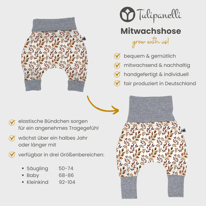 Handmade Baby Baggy Trousers, Handmade Cotton Jersey Grows with Your Gown, Sizes 50-74, 68-86, 92-104, Fairly Produced in Germany (Sea Creatures, 50-74)