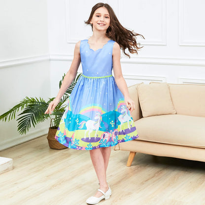 Sunny fashion girls' sleeveless polka dot dress rose garden green print size
