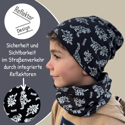 Heckbo 360° Reflector Children's Hat & Loop Scarf Set, Many Designs, 2–8 Years, 95% Cotton, Soft & Easy-Care Stretch Material, for Boys, Girls, Beanie for Spring, Summer, Autumn, Winter