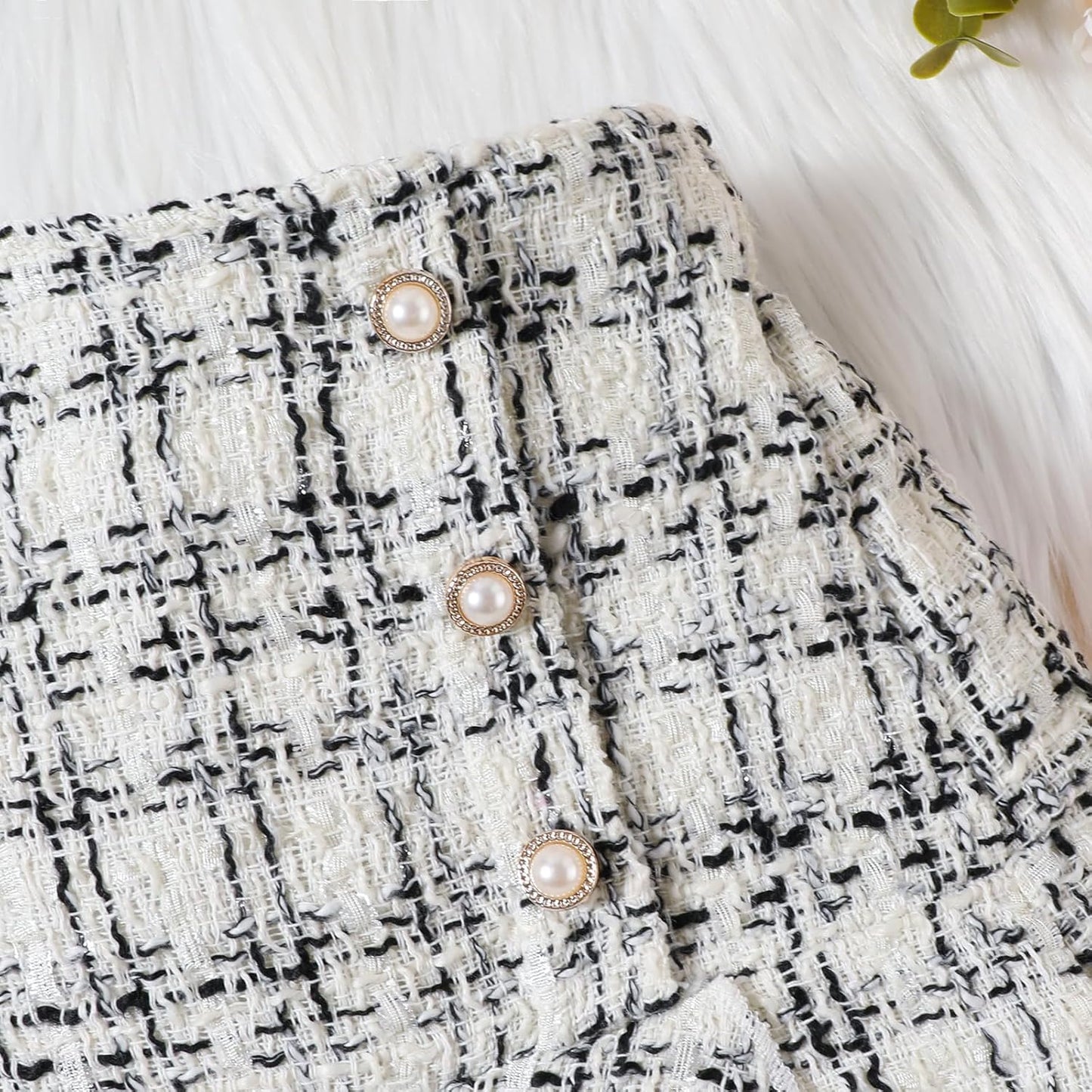 UUAISSO Kleinkind Baby Mädchen Kleidung Langarm Gerippte Oberteile Plaid Tweed Muster Rock Baskenmütze Herbst Knopf Outfits Sets