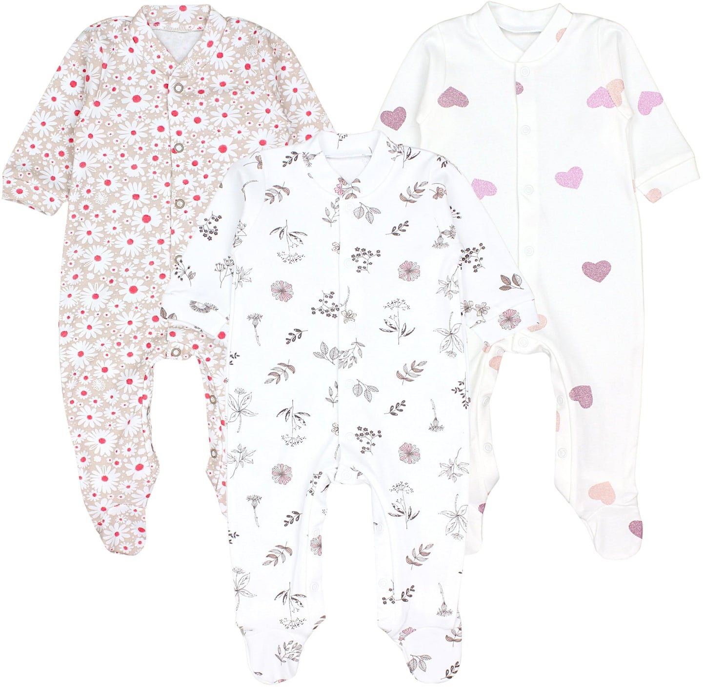 TupTam Baby Mädchen Schlafstrampler mit Fuß 3er Pack