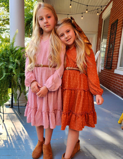 Arshiner Dress Girls Festive Flounce V-Neck Long Sleeve Dress Swiss Dot Chiffon Dress Children Tiered Dress A-Line Party Dress Wedding Princess Dress Swing Skater Dress 5-12 Years 