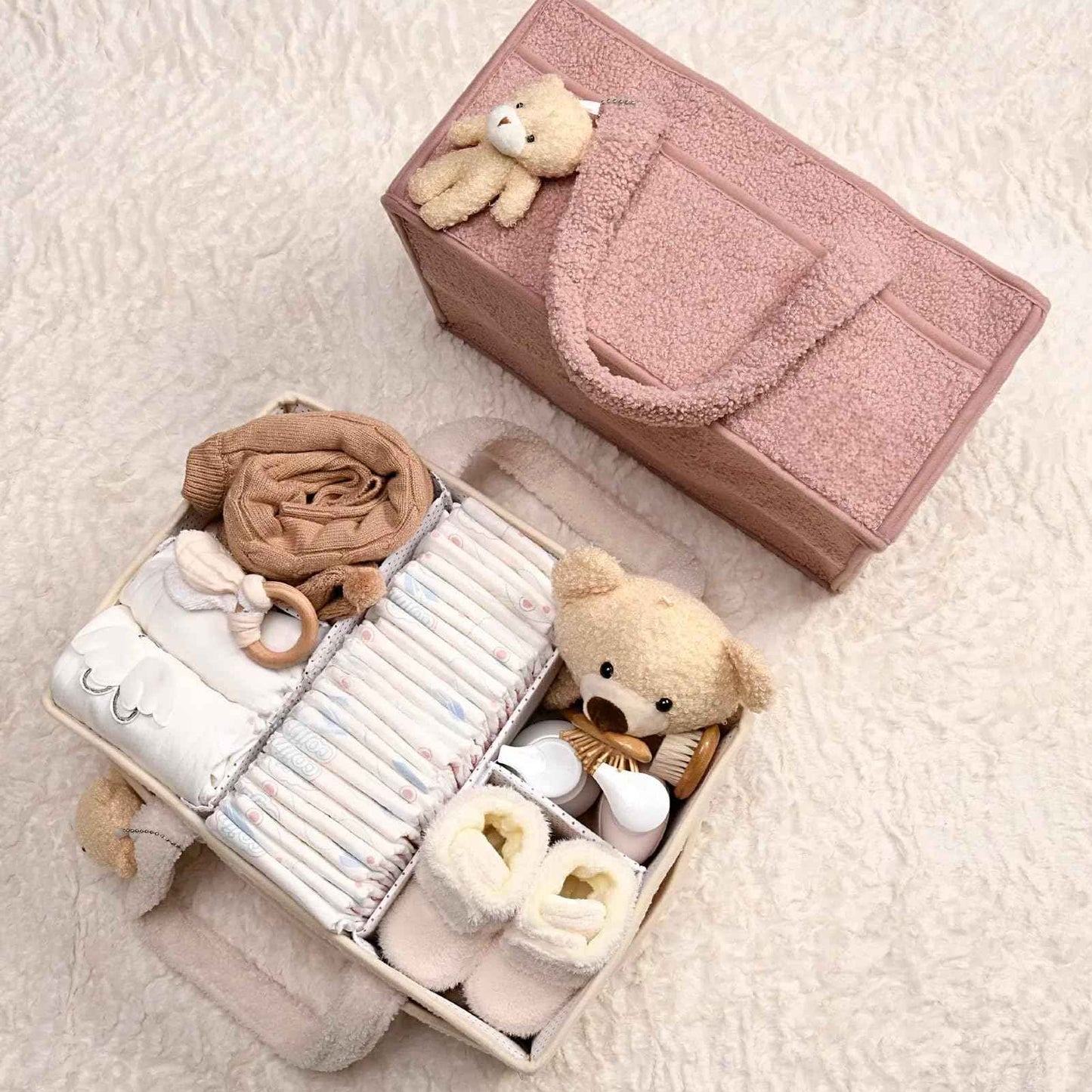 Changing Bag Organiser, Changing Table Organiser, Portable Changing Basket with Removable Compartments, Plush Changing Organiser with Handles, Baby Storage Basket for Changing and Baby Things