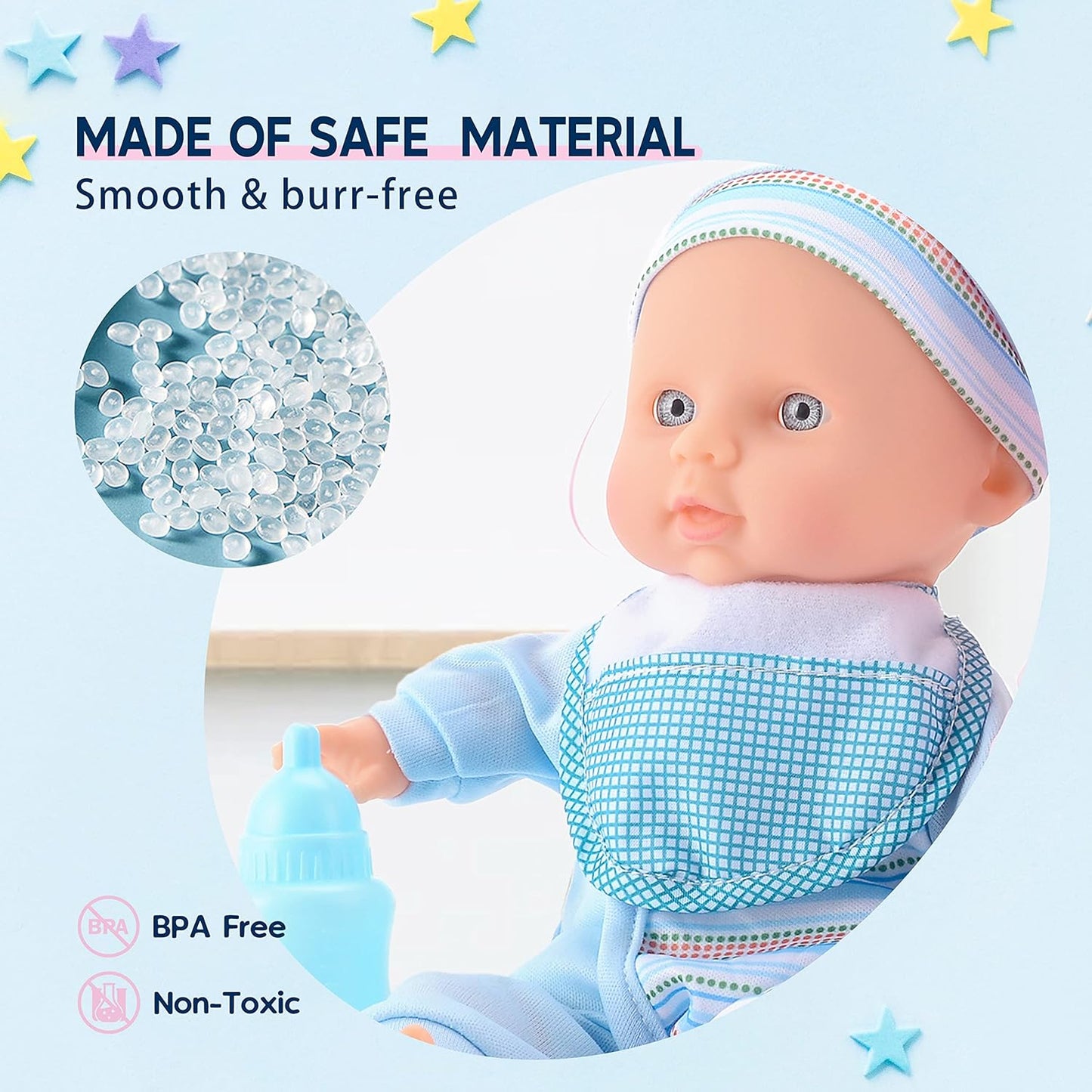 Toy Choi's Twin Puppe Set - 32cm Baby Puppen Für Kleinkinder ab 1 Jahr, mit Strampler und Hut, Schnuller und Puppenlätzchen, weiches Babypuppen Spielzeug Vorschulgeschenk
