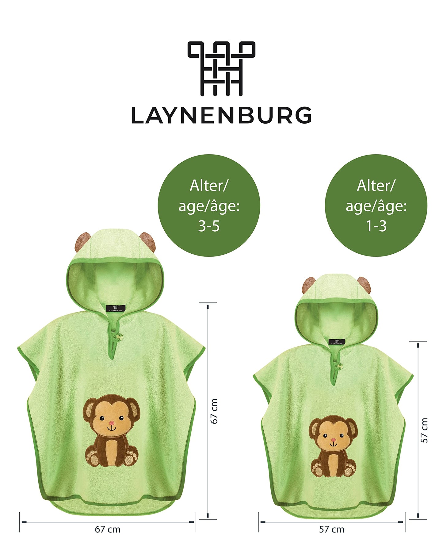 LAYNENBURG Premium Badeponcho Kinder mit Kapuze - 100% Baumwolle - OEKO TEX - Baby Jungen Mädchen Handtuch Poncho Frottee