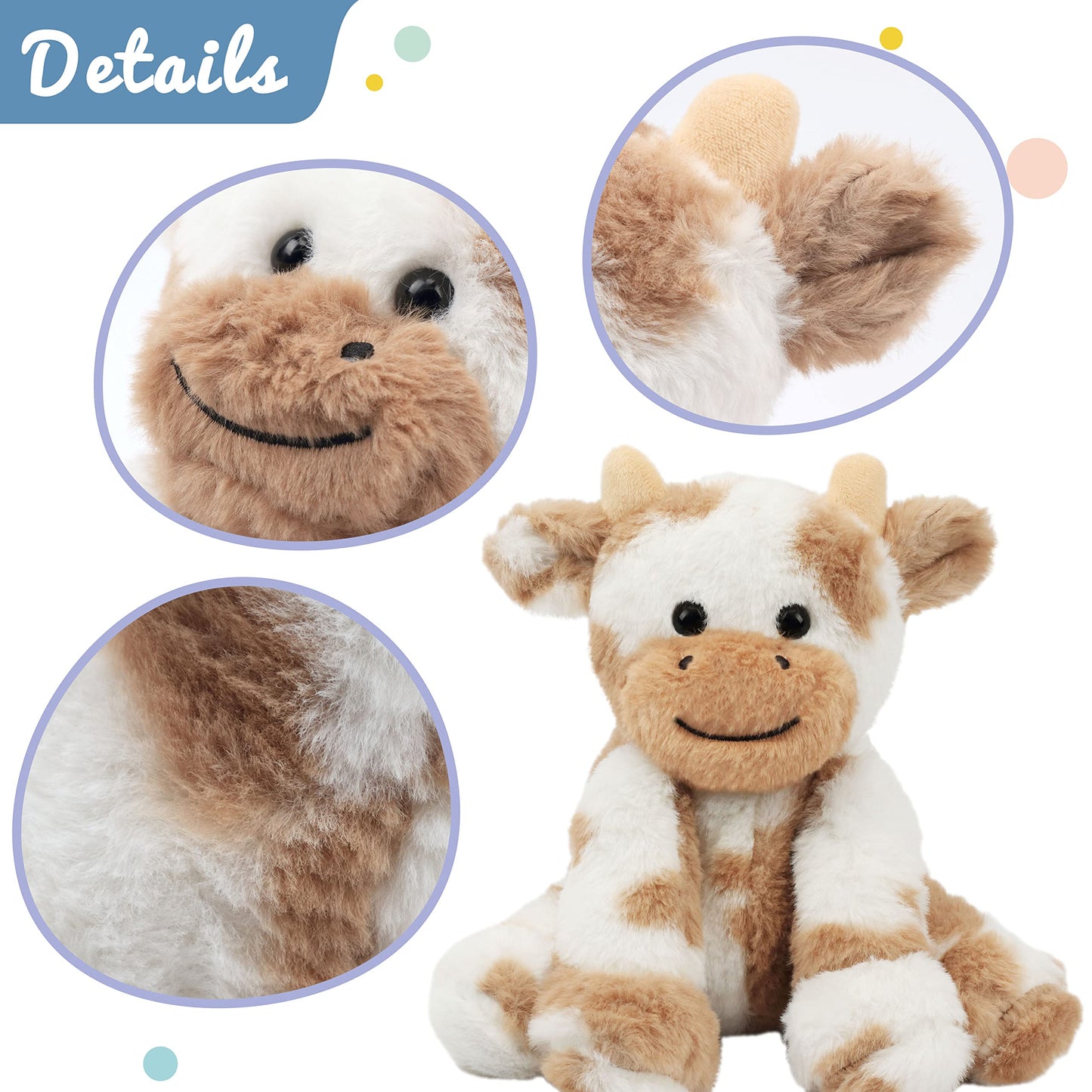 Hopearl Niedliches Plüschkuh-Spielzeug, Schlenker, Milchrinder, weiches Stofftier, niedliches Geburtstag, für Jungen, Mädchen, Kinder, Kleinkinder, 22,9 cm