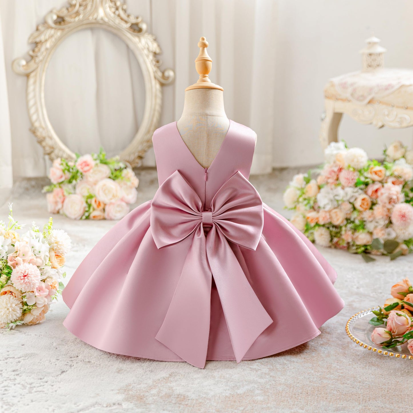 Baby Mädchen Kleid Satin Bowknot A-Linie Taufe Kleid Ärmellos Kleinkind Prinzessin Geburtstag Kleider Kinder Hochzeit Blumenmädchen Kleid Festliche Party Kleid