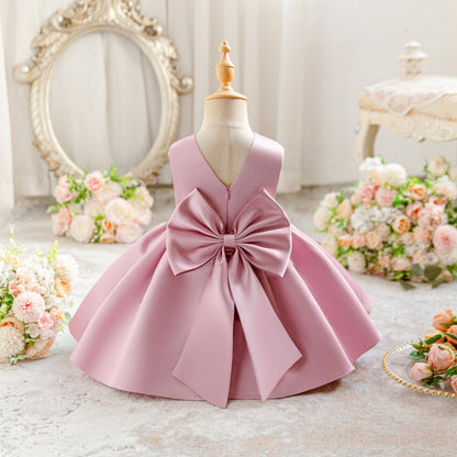 Baby Mädchen Kleid Satin Bowknot A-Linie Taufe Kleid Ärmellos Kleinkind Prinzessin Geburtstag Kleider Kinder Hochzeit Blumenmädchen Kleid Festliche Party Kleid